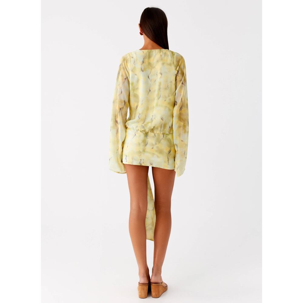 Peppermayo Sorrel Long Sleeve Mini Dress Yellow Tie Dye US 8 NWT - Picture 2 of 6